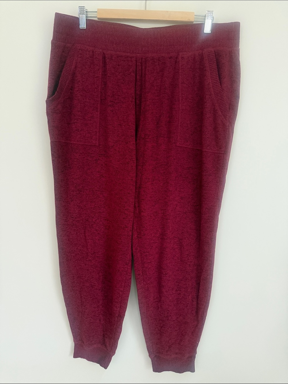 George Plus Women Red Ribbed Waist Cuff Side Pockets Sweat Pants Size 2X